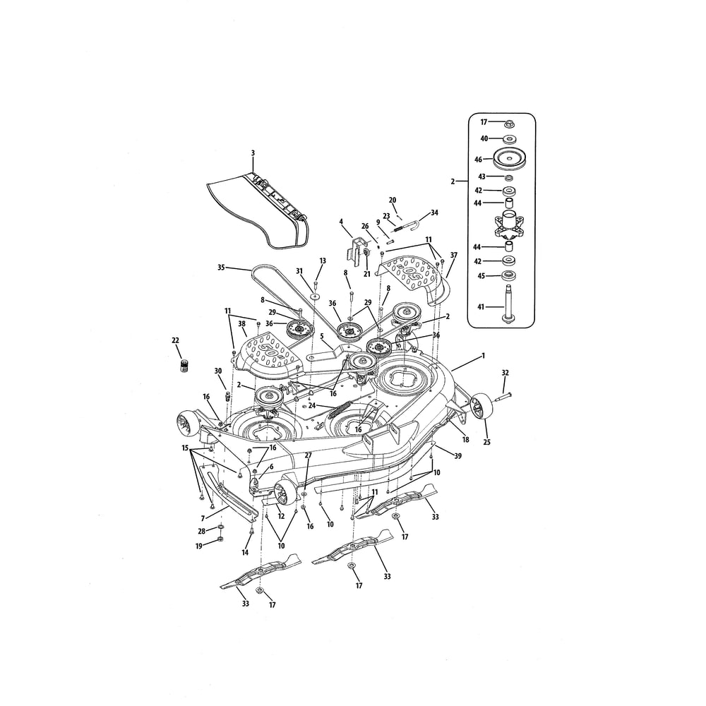 Mower Deck 1 Diagram and Parts List for  Cub Cadet Lawn Tractor